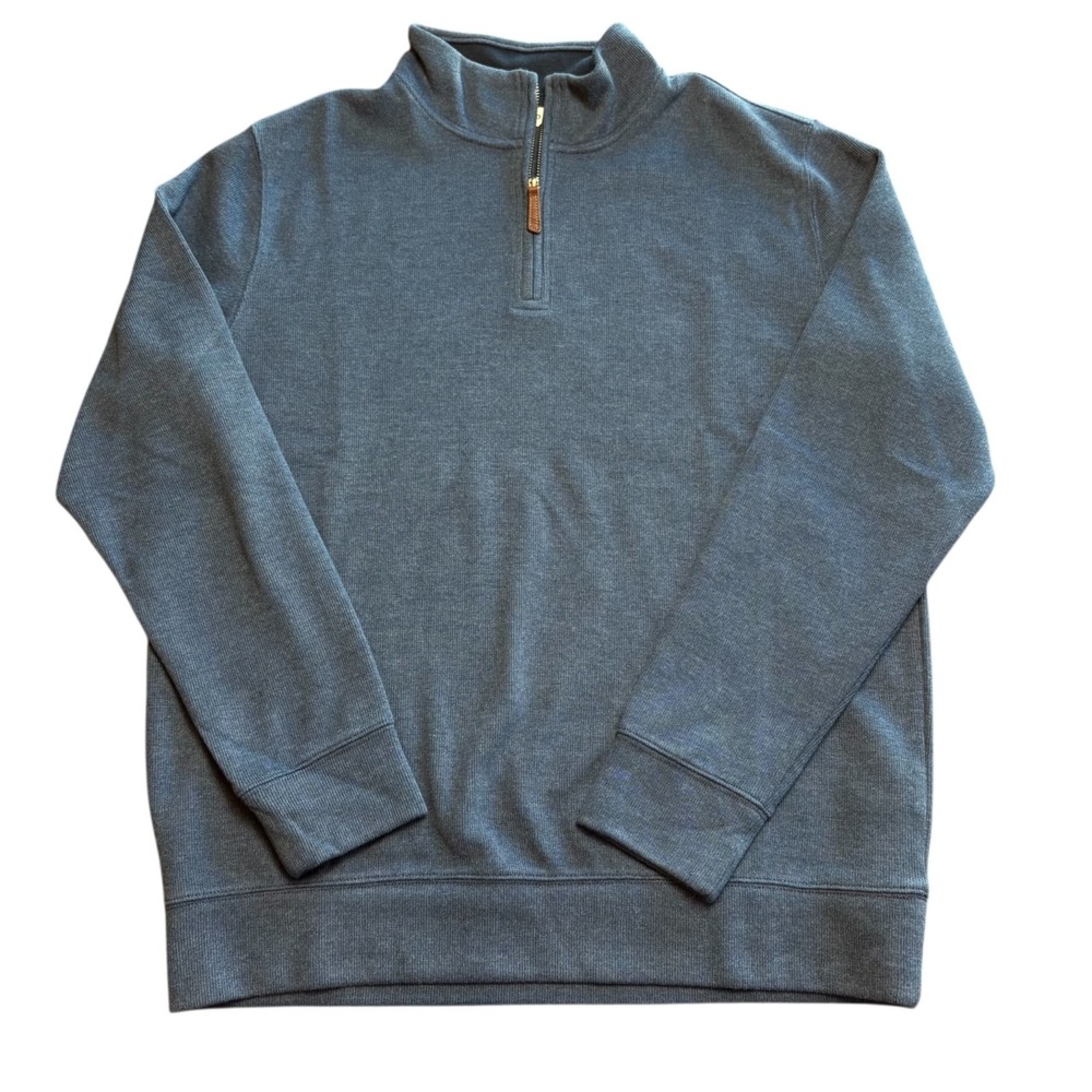 NWOT Lands' End Blue Cotton Blend 1/4 Zip Mock Neck Pullover‎ Sweater Men's Sz L
